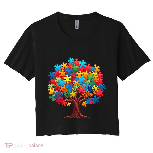 Tree Of Hope Autism Awareness Funny Support Puzzle Great Gift Crop Top