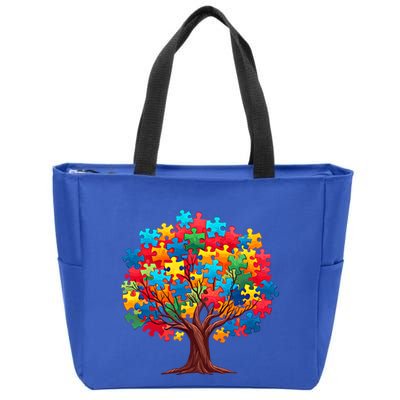 Tree Of Hope Autism Awareness Funny Support Puzzle Great Gift Zip Tote Bag