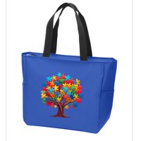 Tree Of Hope Autism Awareness Funny Support Puzzle Great Gift Zip Tote Bag