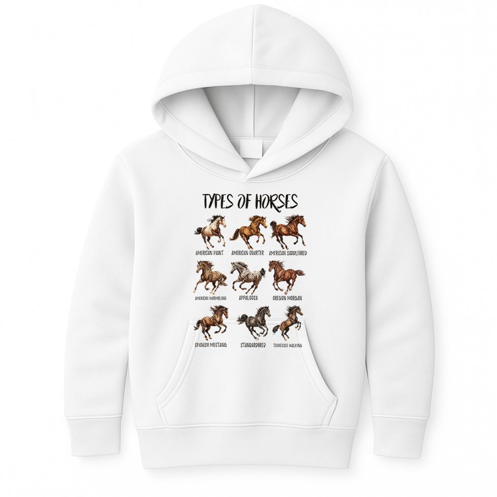 Types Of Horses Horse Breed Horseback Riding Kids Hoodie