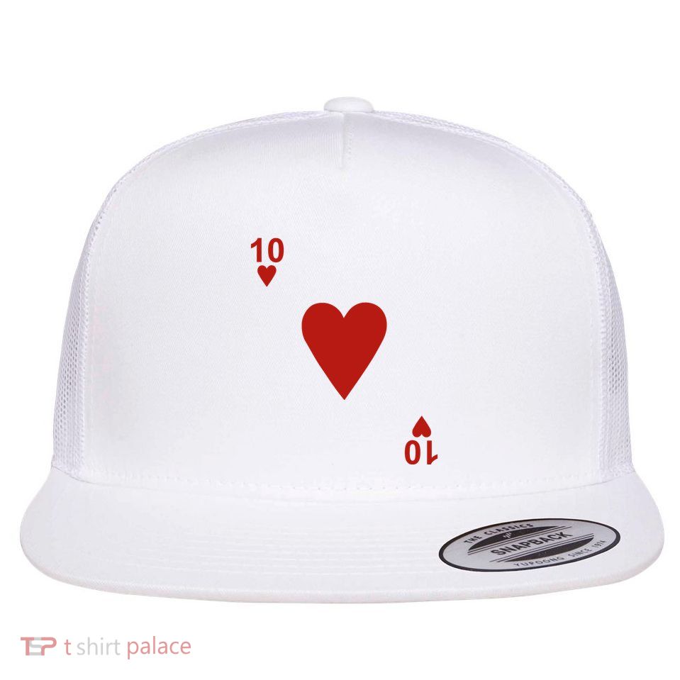 Ten Of Hearts Design Blackjack Cards Poker Flatbill Hat