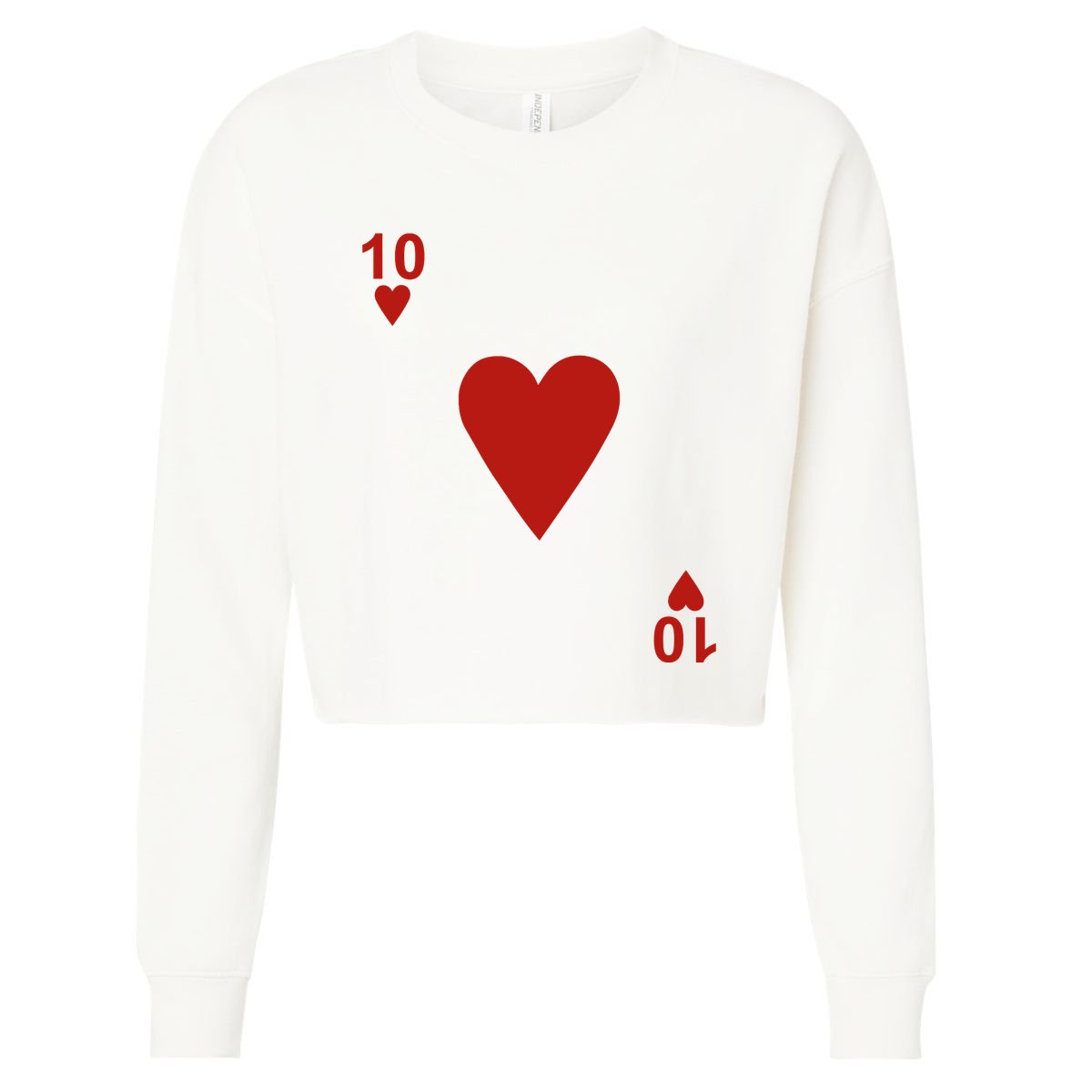 Ten Of Hearts Design Blackjack Cards Poker Cropped Pullover Crew