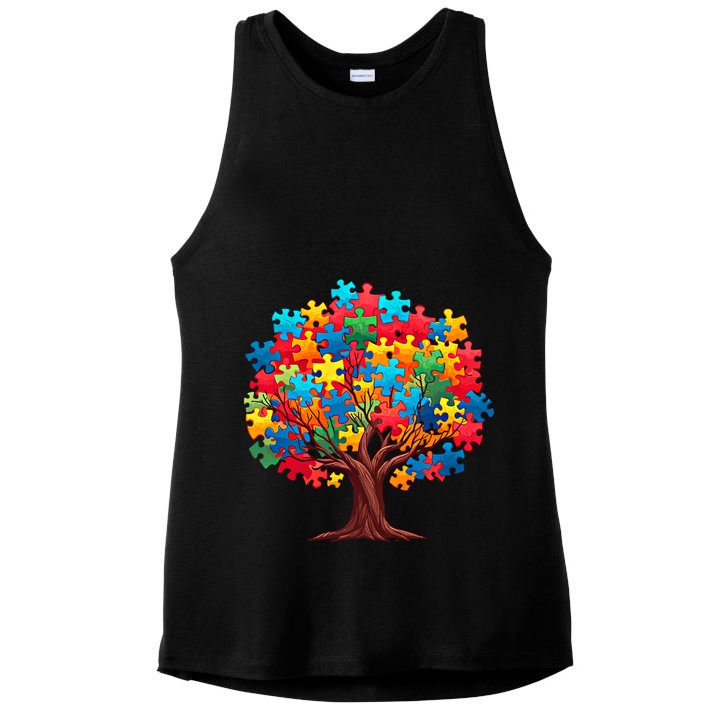 Tree Of Hope Autism Awareness Funny Support Puzzle Great Gift Ladies PosiCharge Tri-Blend Wicking Tank
