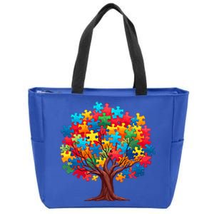 Tree Of Hope Autism Awareness Funny Support Puzzle Great Gift Zip Tote Bag