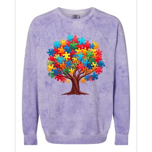 Tree Of Hope Autism Awareness Funny Support Puzzle Great Gift Colorblast Crewneck Sweatshirt