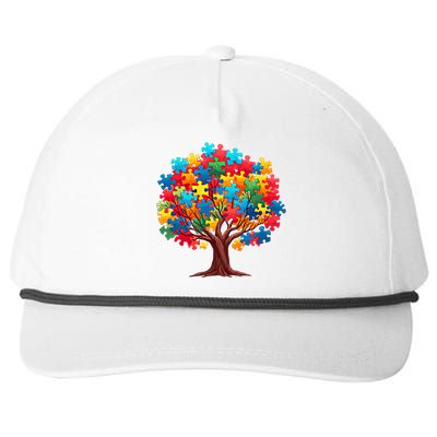 Tree Of Hope Autism Awareness Funny Support Puzzle Great Gift Snapback Five-Panel Rope Hat