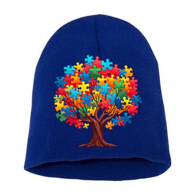 Tree Of Hope Autism Awareness Funny Support Puzzle Great Gift Short Acrylic Beanie