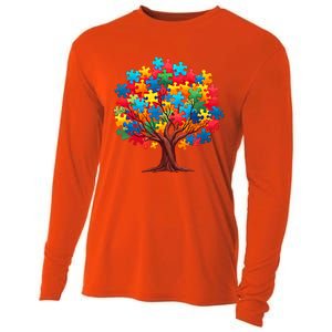 Tree Of Hope Autism Awareness Funny Support Puzzle Great Gift Cooling Performance Long Sleeve Crew