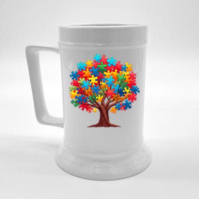 Tree Of Hope Autism Awareness Funny Support Puzzle Great Gift Beer Stein