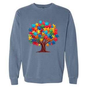 Tree Of Hope Autism Awareness Funny Support Puzzle Great Gift Garment-Dyed Sweatshirt