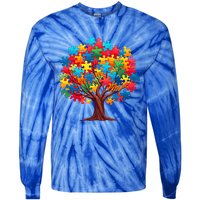 Tree Of Hope Autism Awareness Funny Support Puzzle Great Gift Tie-Dye Long Sleeve Shirt