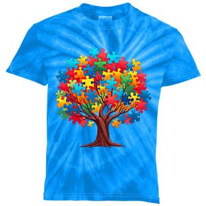 Tree Of Hope Autism Awareness Funny Support Puzzle Great Gift Kids Tie-Dye T-Shirt