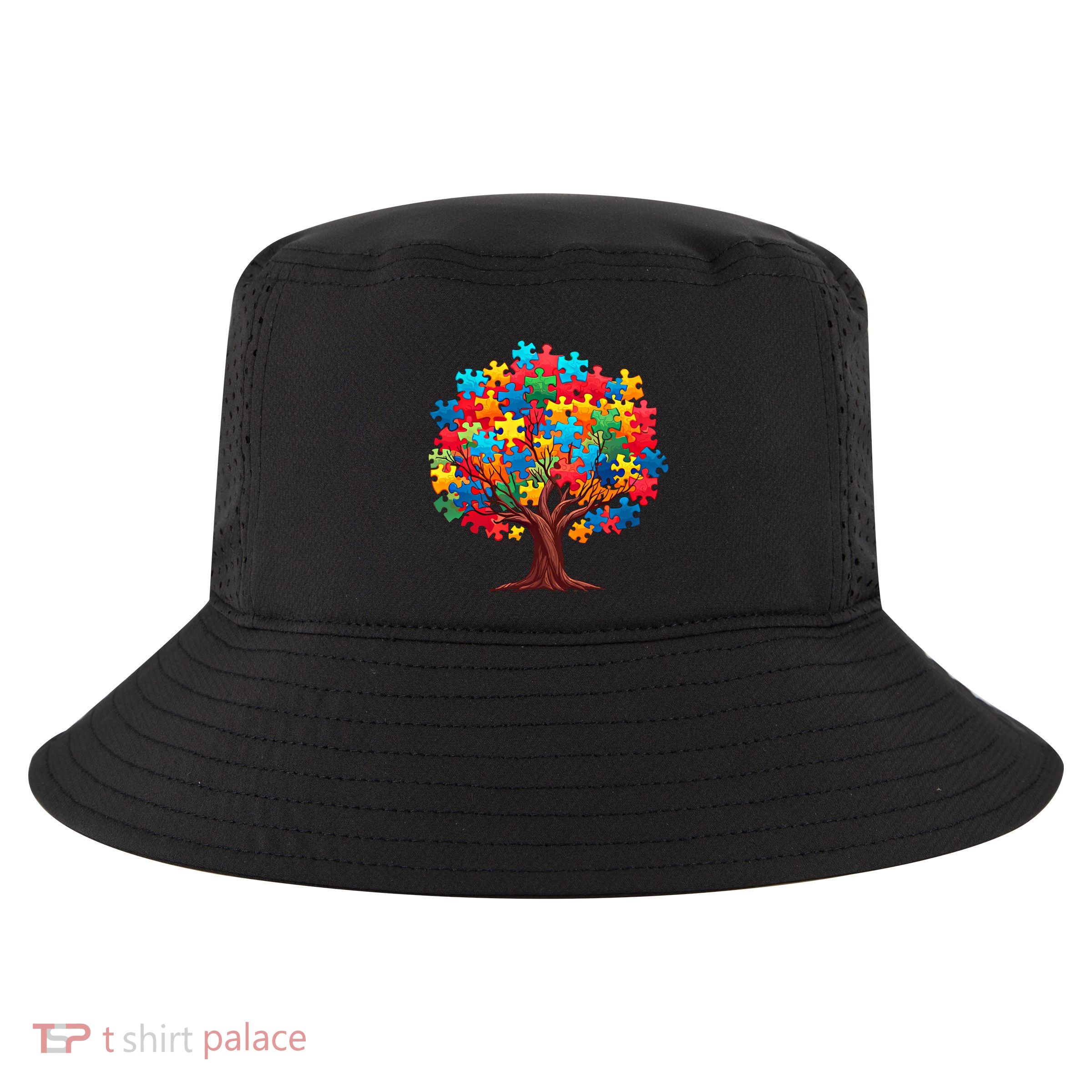 Tree Of Hope Autism Awareness Funny Support Puzzle Great Gift Cool Comfort Performance Bucket Hat