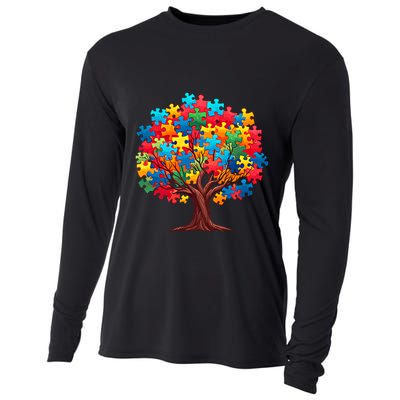 Tree Of Hope Autism Awareness Funny Support Puzzle Great Gift Cooling Performance Long Sleeve Crew