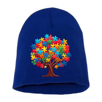 Tree Of Hope Autism Awareness Funny Support Puzzle Great Gift Short Acrylic Beanie
