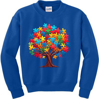 Tree Of Hope Autism Awareness Funny Support Puzzle Great Gift Kids Sweatshirt