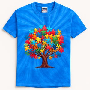 Tree Of Hope Autism Awareness Funny Support Puzzle Great Gift Kids Tie-Dye T-Shirt