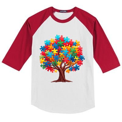 Tree Of Hope Autism Awareness Funny Support Puzzle Great Gift Kids Colorblock Raglan Jersey