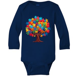 Tree Of Hope Autism Awareness Funny Support Puzzle Great Gift Baby Long Sleeve Bodysuit