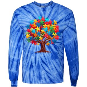 Tree Of Hope Autism Awareness Funny Support Puzzle Great Gift Tie-Dye Long Sleeve Shirt