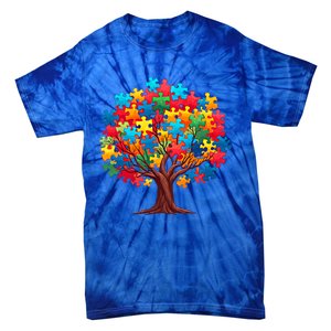 Tree Of Hope Autism Awareness Funny Support Puzzle Great Gift Tie-Dye T-Shirt