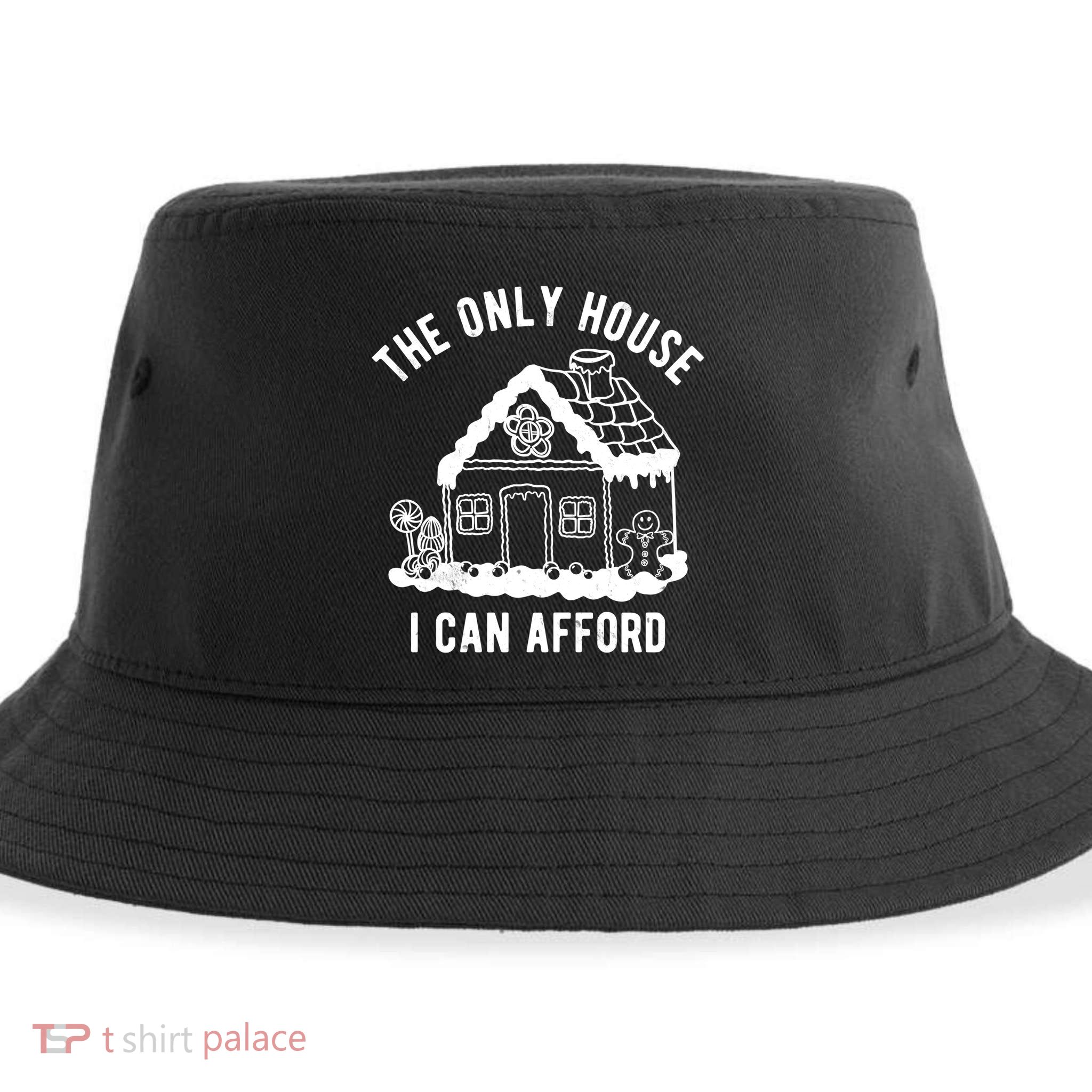 The Only House I Can Afford Funny Gingerbread Christmas Sustainable Bucket Hat