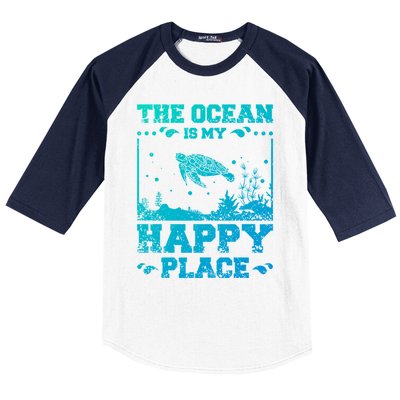 The Ocean Is My Happy Place Gift Baseball Sleeve Shirt