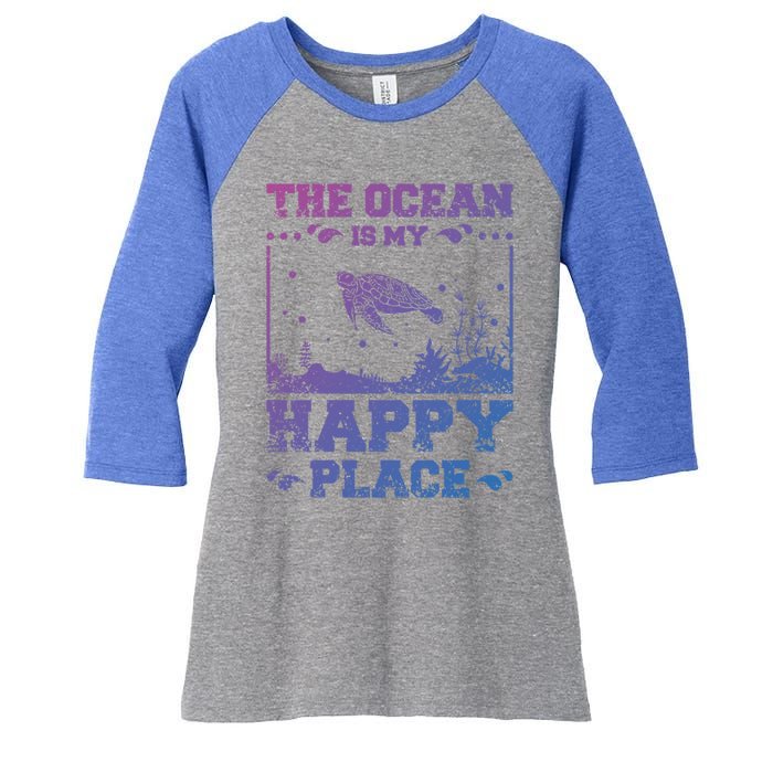 The Ocean Is My Happy Place Gift Women's Tri-Blend 3/4-Sleeve Raglan Shirt