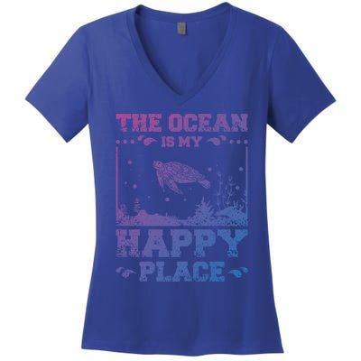 The Ocean Is My Happy Place Gift Women's V-Neck T-Shirt