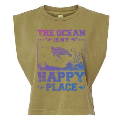 The Ocean Is My Happy Place Gift Garment-Dyed Women's Muscle Tee