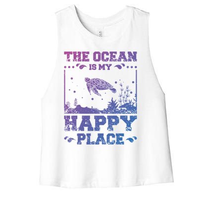 The Ocean Is My Happy Place Gift Women's Racerback Cropped Tank