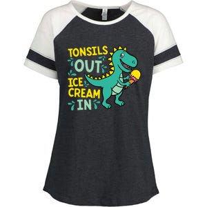 Tonsils Out Ice Cream In Dino Tonsillectomy Tonsil Removal Enza Ladies Jersey Colorblock Tee