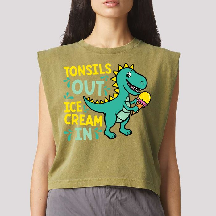 Tonsils Out Ice Cream In Dino Tonsillectomy Tonsil Removal Garment-Dyed Women's Muscle Tee