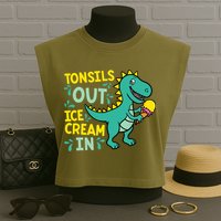 Tonsils Out Ice Cream In Dino Tonsillectomy Tonsil Removal Garment-Dyed Women's Muscle Tee