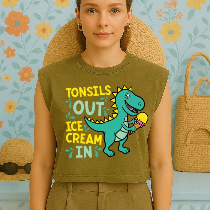 Tonsils Out Ice Cream In Dino Tonsillectomy Tonsil Removal Garment-Dyed Women's Muscle Tee