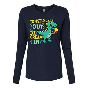 Tonsils Out Ice Cream In Dino Tonsillectomy Tonsil Removal Womens Cotton Relaxed Long Sleeve T-Shirt