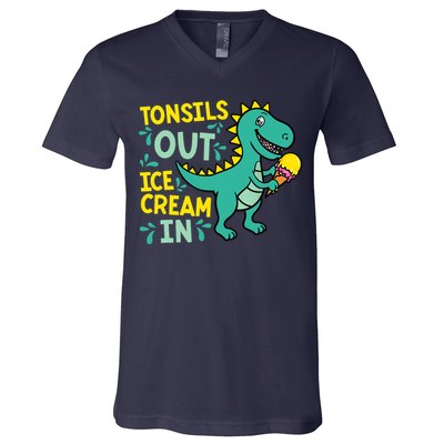 Tonsils Out Ice Cream In Dino Tonsillectomy Tonsil Removal V-Neck T-Shirt