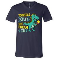 Tonsils Out Ice Cream In Dino Tonsillectomy Tonsil Removal V-Neck T-Shirt