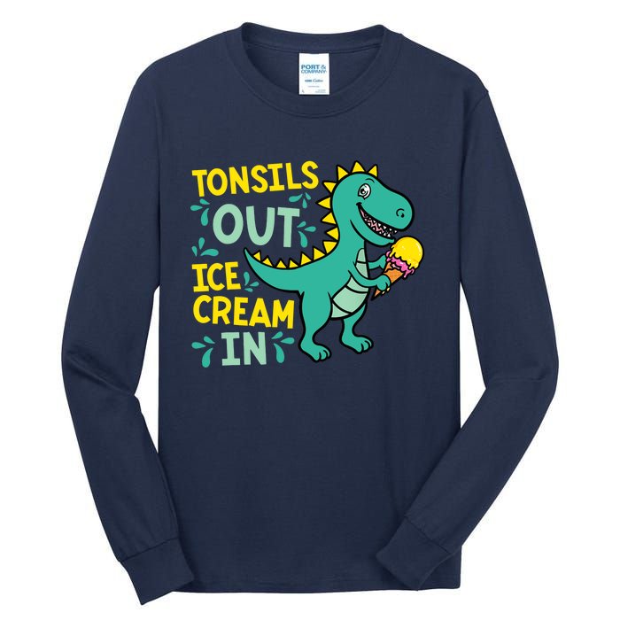 Tonsils Out Ice Cream In Dino Tonsillectomy Tonsil Removal Tall Long Sleeve T-Shirt