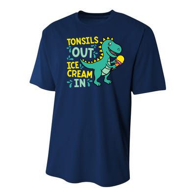 Tonsils Out Ice Cream In Dino Tonsillectomy Tonsil Removal Youth Performance Sprint T-Shirt