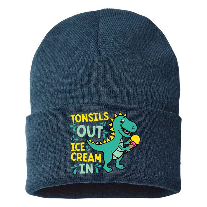 Tonsils Out Ice Cream In Dino Tonsillectomy Tonsil Removal Sustainable Knit Beanie
