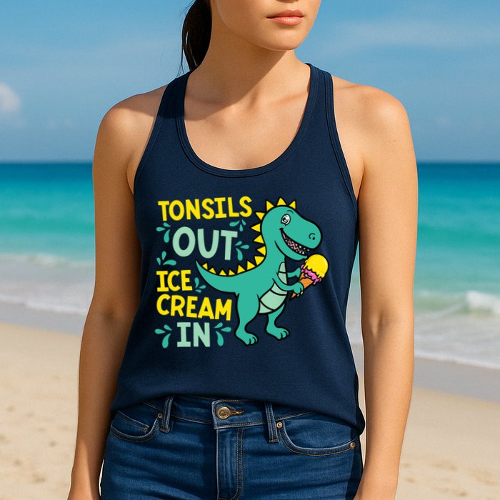 Tonsils Out Ice Cream In Dino Tonsillectomy Tonsil Removal Womens Tank Top