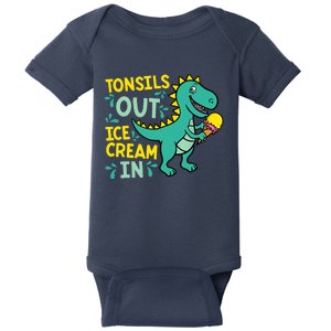 Tonsils Out Ice Cream In Dino Tonsillectomy Tonsil Removal Baby Bodysuit