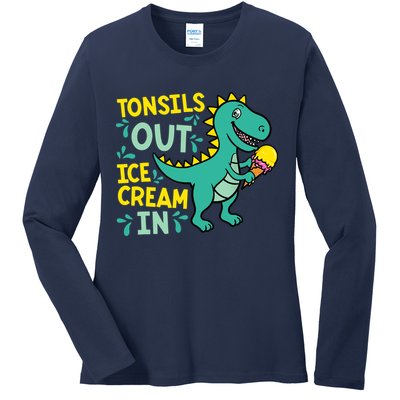 Tonsils Out Ice Cream In Dino Tonsillectomy Tonsil Removal Ladies Long Sleeve Shirt
