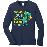 Tonsils Out Ice Cream In Dino Tonsillectomy Tonsil Removal Ladies Long Sleeve Shirt