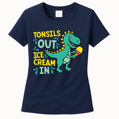 Tonsils Out Ice Cream In Dino Tonsillectomy Tonsil Removal Womens T-Shirt