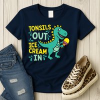Tonsils Out Ice Cream In Dino Tonsillectomy Tonsil Removal Womens T-Shirt