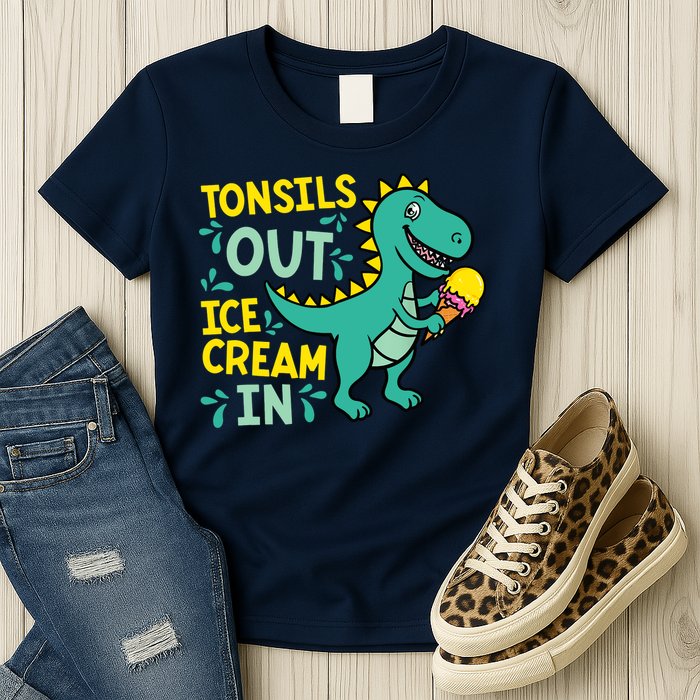 Tonsils Out Ice Cream In Dino Tonsillectomy Tonsil Removal Womens T-Shirt