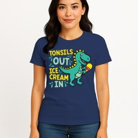 Tonsils Out Ice Cream In Dino Tonsillectomy Tonsil Removal Womens T-Shirt