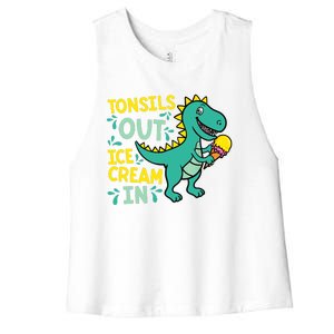 Tonsils Out Ice Cream In Dino Tonsillectomy Tonsil Removal Women's Racerback Cropped Tank